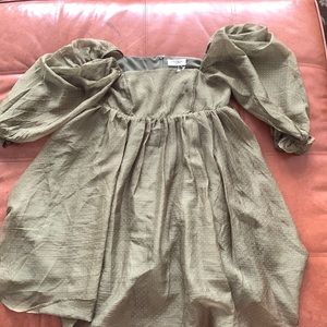 Hunter green babydoll dress, puff sleeves